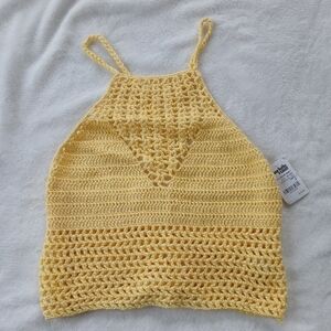 Charlotte Russe Crochet Halter Neck Crop Top Women's Size Small  Creamy Yellow